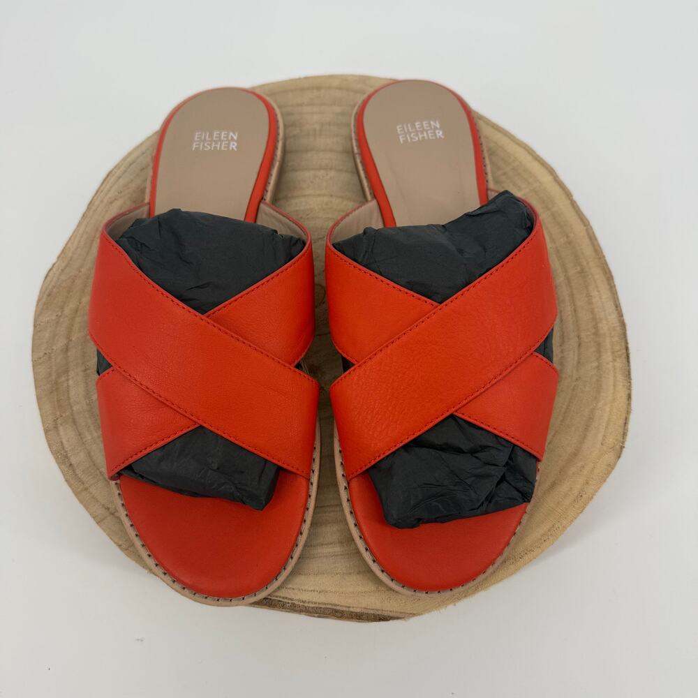 Eileen Fisher Cape Crossover Leather Sandals Orange SZ 10 Vacation Minimalist